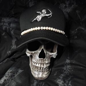Lost Generation embroidered Angel trucker hat with detachable freshwater pearls